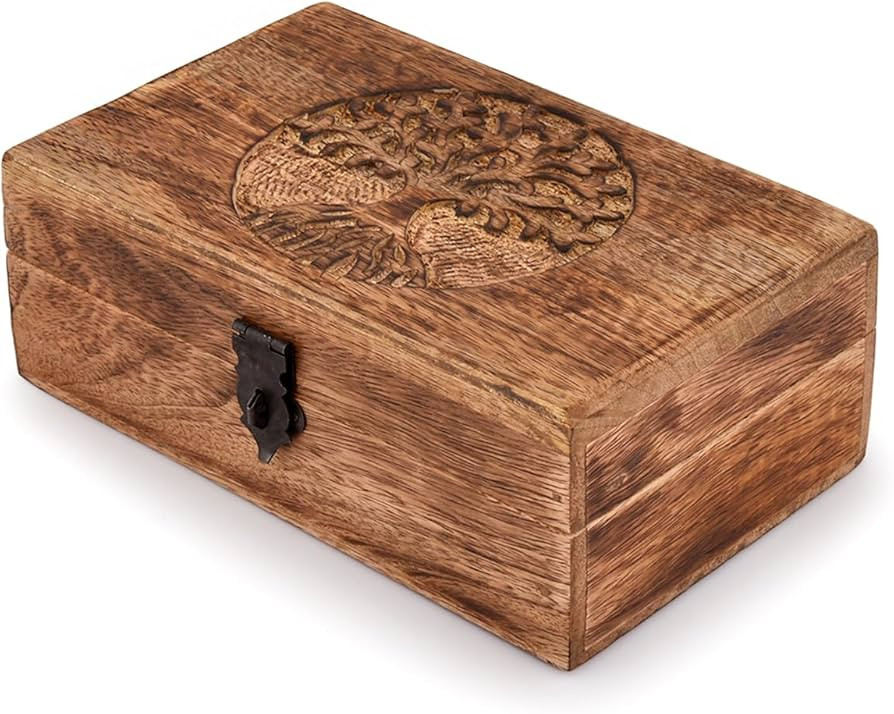 Samhita Handmade Mango Wood Tree of Life Engraving Beautifully Keepsake Box Jewellery Organiser U... | Amazon (US)