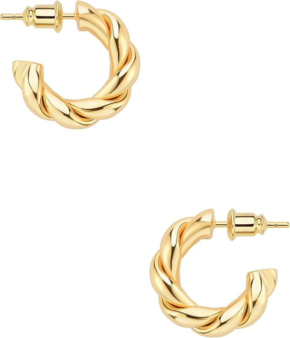 wowshow Gold Hoop Earrings, 14K Gold Plated Chunky Small Hoop Earrings for Women Lightweight Jewe... | Amazon (US)