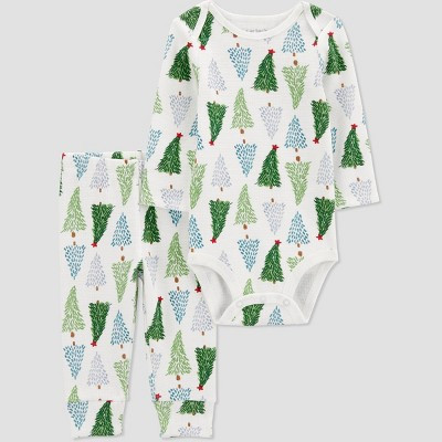 Carter's Just One You® Baby Christmas 2pc Tree's Top & Bottom Set - Green/White | Target