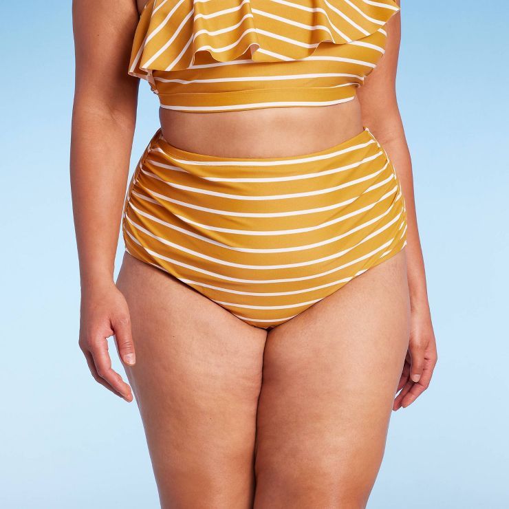 Women's Striped High Coverage Bikini Bottom - Kona Sol™ Gold | Target
