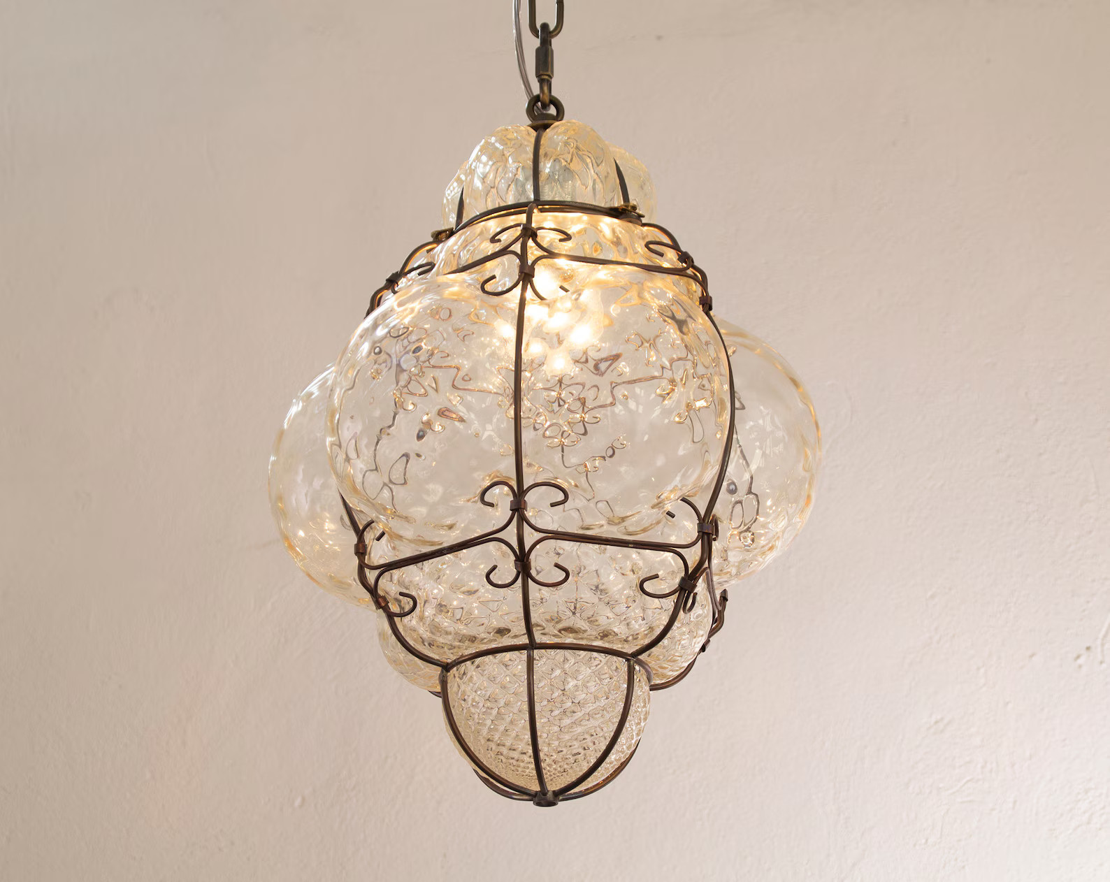 Blown Murano Glass Lantern Lamp Champagne Color, Made in Italy Vintage Style Chandelier - Etsy | Etsy (US)