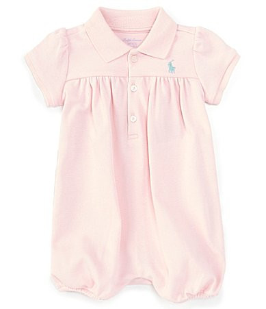 Ralph Lauren Baby Girls 3-24 Months Short Sleeve Interlock Romper - 9 Months | Dillard's