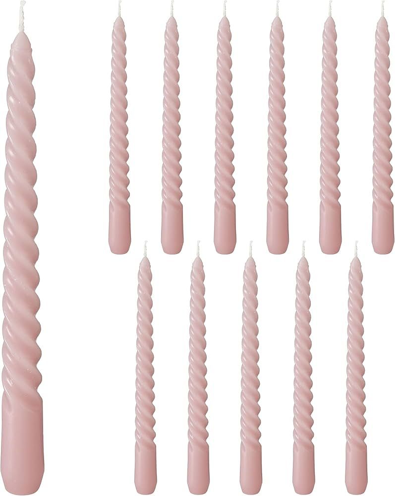 12 Piece Pale Rose Pink Twist Taper Candles, 2 Boxed Sets of 6, 4 Hours Burn Time, Paraffin Wax, ... | Amazon (US)