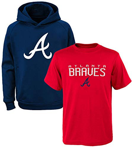 MLB Youth 8-20 Polyester Performance Primary Logo Pullover Sweatshirt Hoodie & T-Shirt 2 Pack Set (14-16, Atlanta Braves) | Amazon (US)