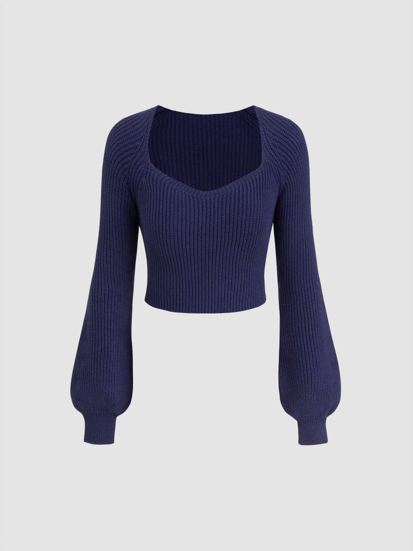Knit V-neck Solid Lantern Sleeve Crop Top | Cider