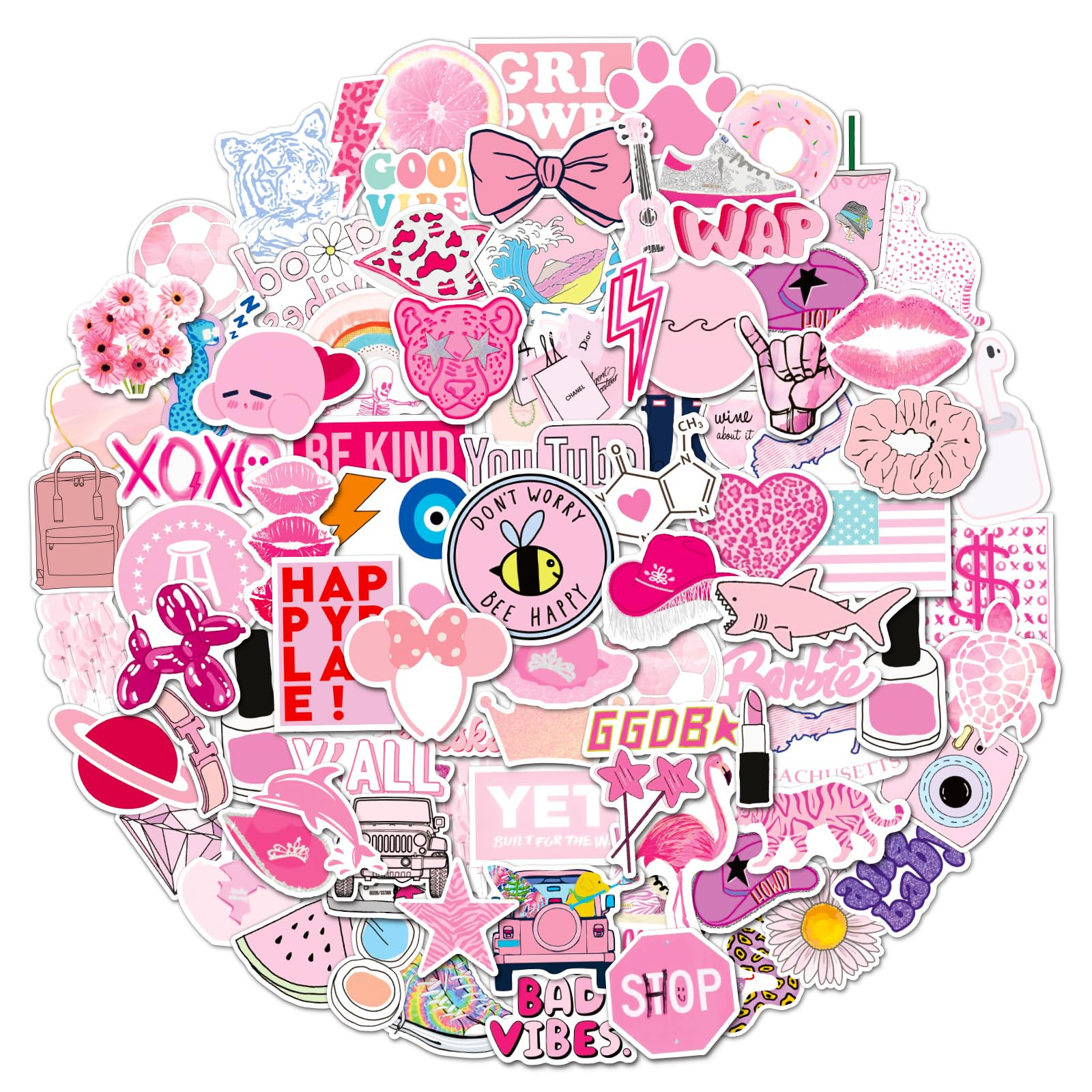 Pterosauria 100 PCS Preppy Stickers Pink Vinyl Waterproof Matte Modern Cartoon Stickers Pack for ... | Amazon (US)