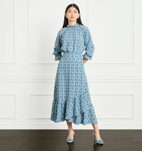 The Mirabel Skirt - Trailing Vine Blue Crepe | Hill House Home