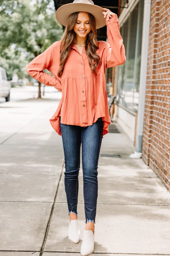 Call On Me Sunset Orange Linen Top | The Mint Julep Boutique