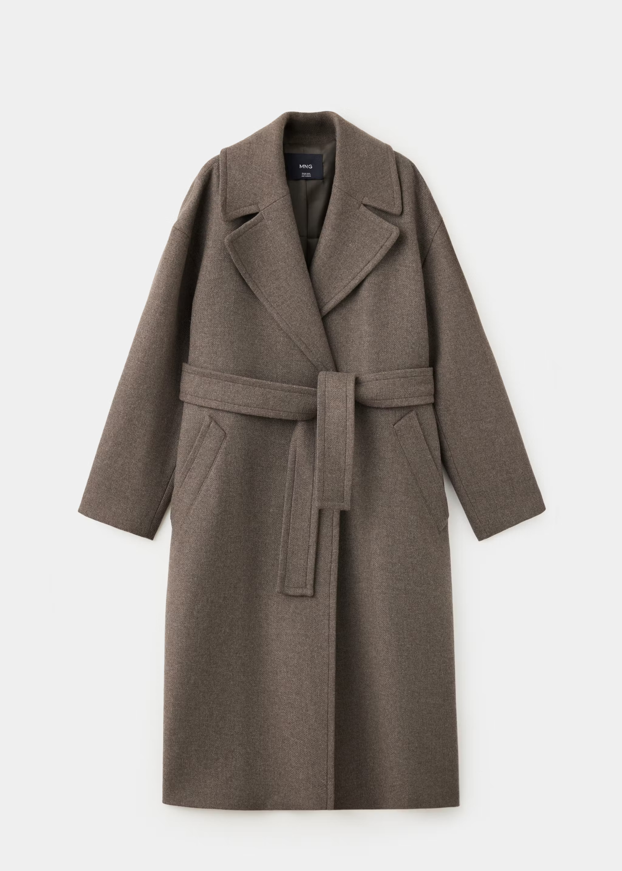Manteco wool coat with belt medium brown - Women - M - MANGO | Mango (US/MX/AU)