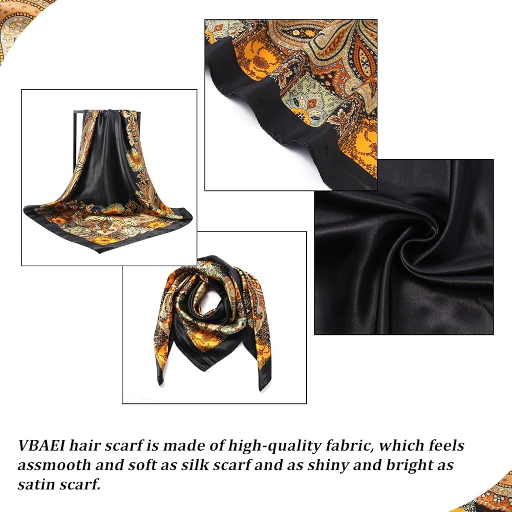 VBAEI 3 Pcs Satin Head Scarves for Women - 35" Satin Hair Scarves Large Square Silk Like Scarves ... | Amazon (US)