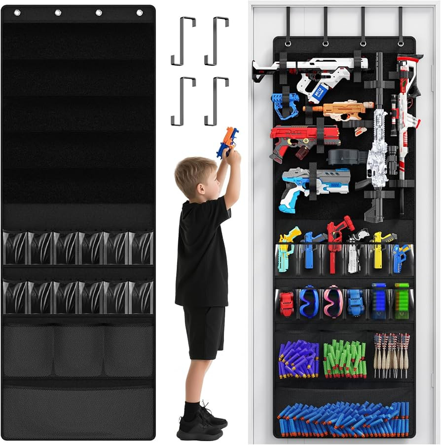 Over the Door Organizer for Toy Guns, Toys Storage Door Hanger with Pockets and Slots for Kids Fo... | Amazon (US)