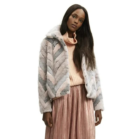 Scoop Faux Fur Multicolor Chevron Jacket Women's | Walmart (US)