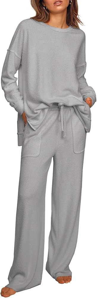 Ekouaer Womens Tracksuits 2 Piece Long Sleeve Outfits Micro Fleece Sweatsuit Sets Wide Leg Sweatp... | Amazon (US)