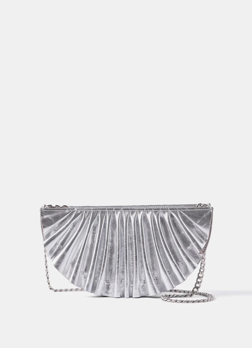 Silver Leather Pleated Clutch Bag | Mint Velvet