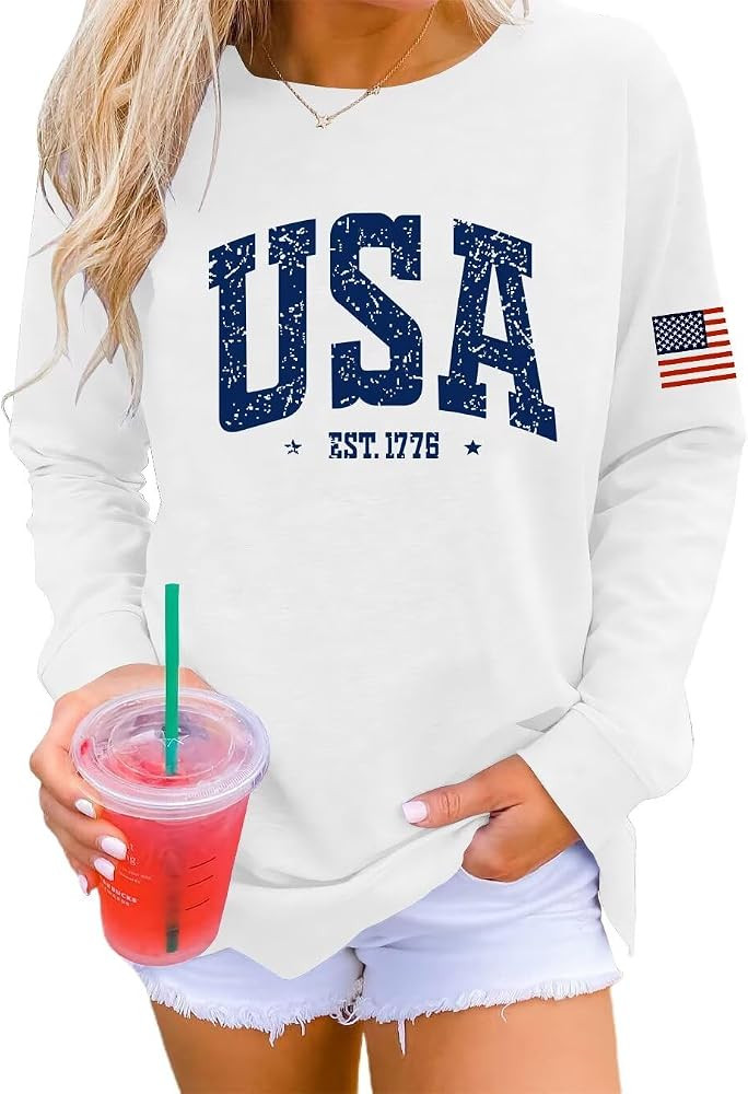 Dressmine Womens Usa Sweatshirt Long Sleeve Graphic 4Th Of July Flag Shirts 2025 Cute Knit Casual... | Amazon (US)