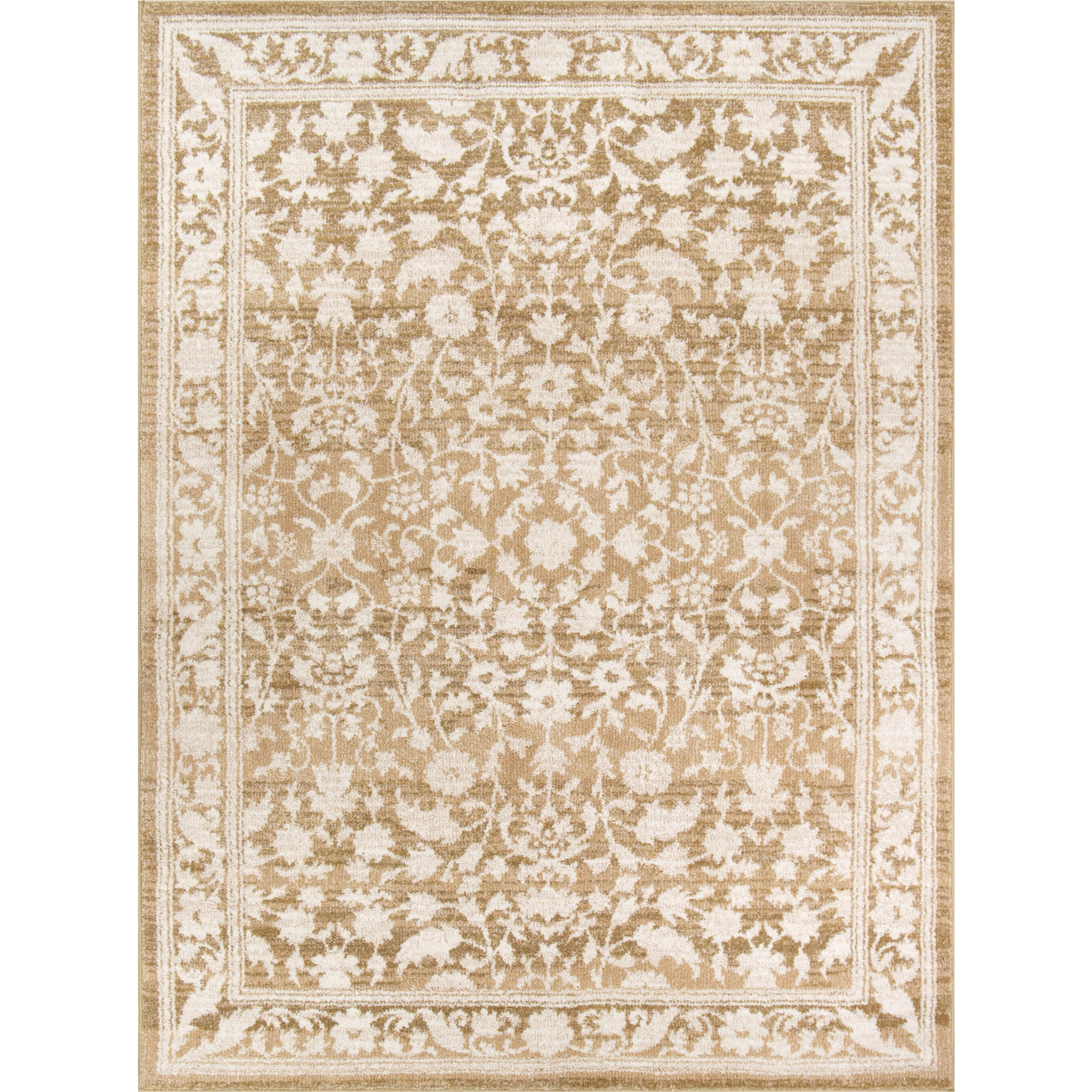 My Texas House Estelle 7'10" x 9'10" Gold White Floral Indoor Area Rug | Walmart (US)