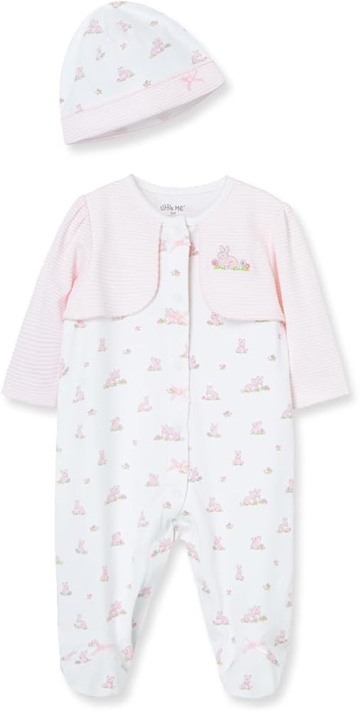 Little Me Clothes for Baby Girls 100% Cotton Scratch-Free Tag Footed One-Piece Romper and Hat Sle... | Amazon (US)