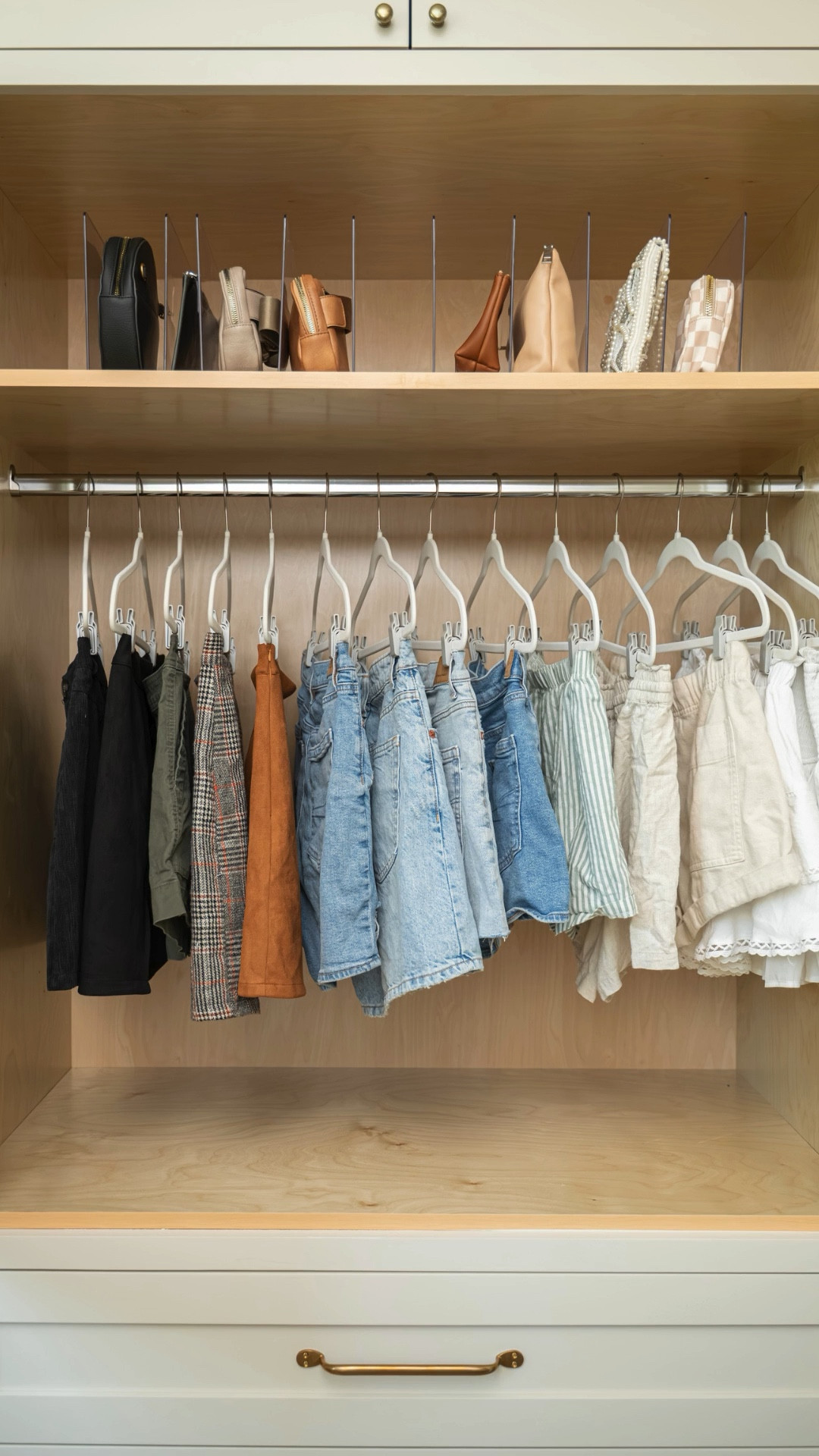 Simple products such as an acrylic purse organizer or flocked, velvet hangers elevate this primary closet from our Cedar & Oak home tour  

#LTKHome #LTKFindsUnder50 #LTKFindsUnder100