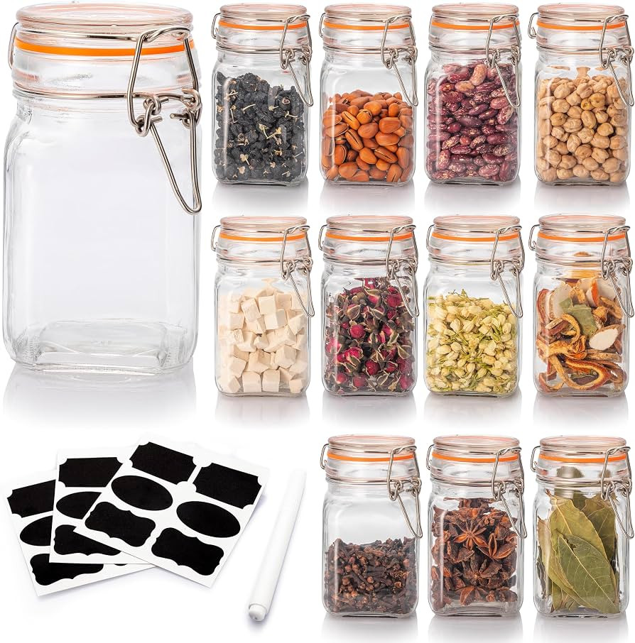 airtight clear glass jars with Bail and Trigger Latch Searl Dishwasher Safe, Set of 12, volume 8 ... | Amazon (CA)