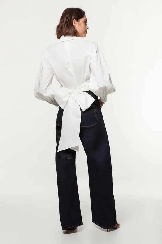 Contrast Stitch Detail Barrel Leg Denim Jean | Karen Millen US