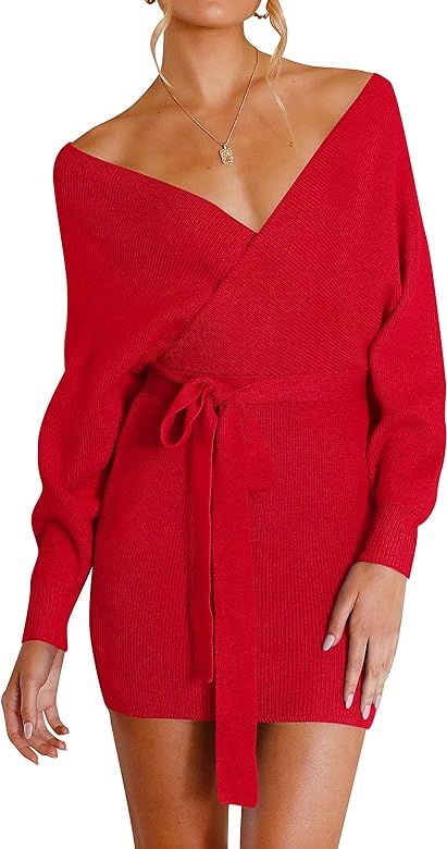 ZESICA Women's Long Batwing Sleeve V Neck Wrap Dress       
Material: Rayon Blend 

Occasion: Wor... | Amazon (US)