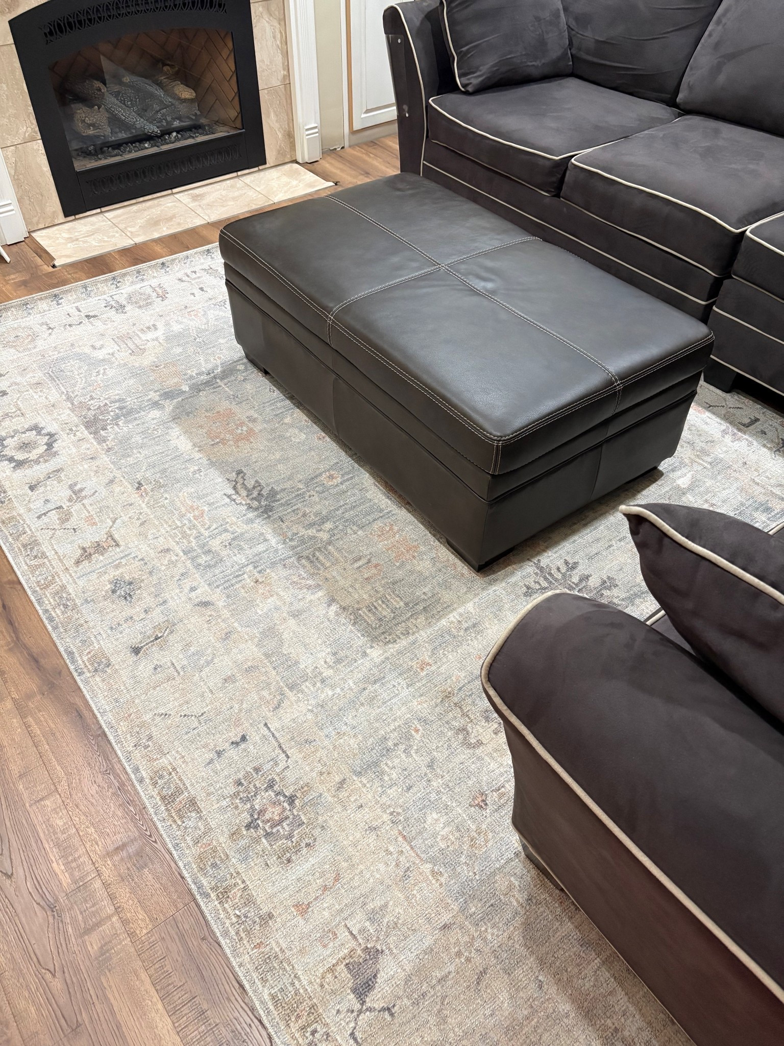 Installing new flooring calls for a new area rug!! We have some painting to do so it will be rolled up and placed better when we are finished, but pictures don’t do it any justice… it’s absolutely beautiful!!🤎

#LTKHome