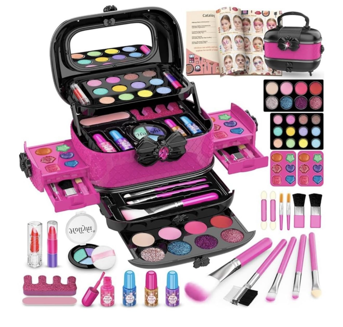 Hollyhi 58 Pcs Kids Makeup Kit for Girl, Princess Toys Real Washable Cosmetic Set with Mirror, Ki... | Amazon (US)