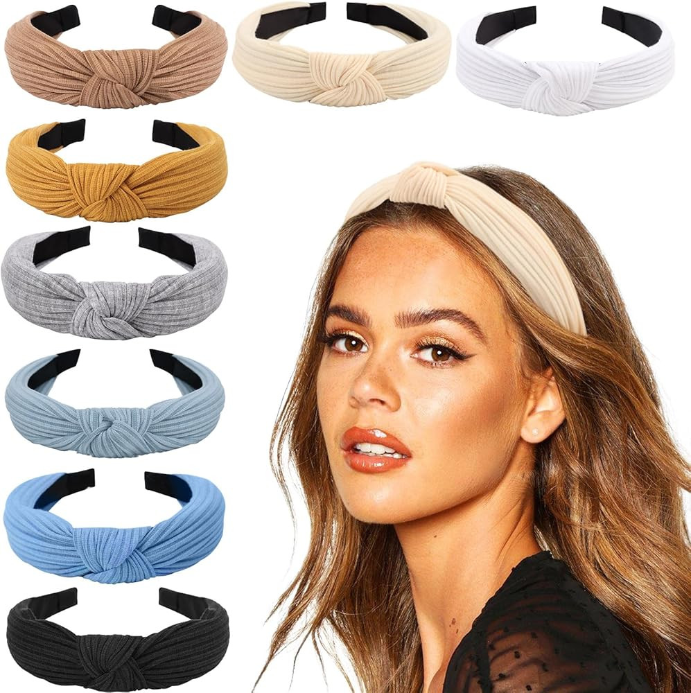 DRESHOW 8 Pack Knotted Headbands for Women Wide Turban Headband Yoga Exercise Ribbing Hair Hoop H... | Amazon (US)
