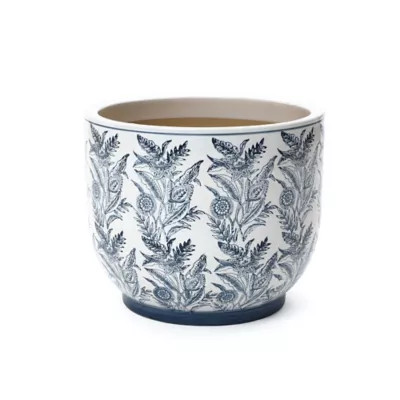 LuxenHome Blue Botanical Floral Ceramic Planter, 15.5 in. Round Garden Pot for Indoor & Outdoor Plants | Tractor Supply