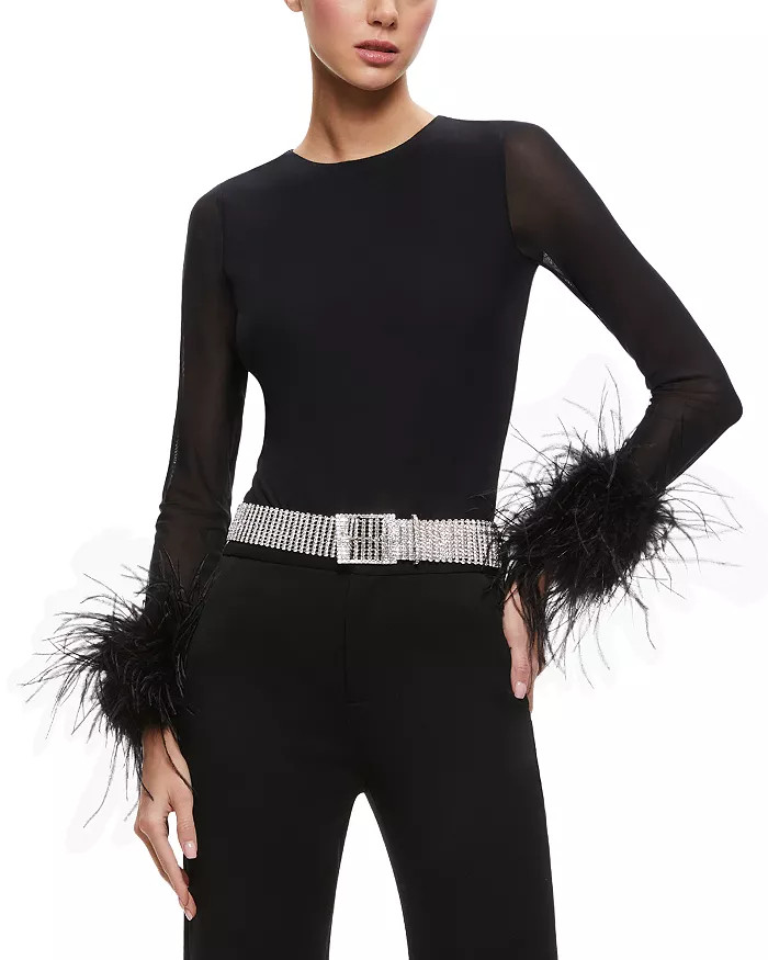 Delaina Feather Trim Mesh Top | Bloomingdale's (US)