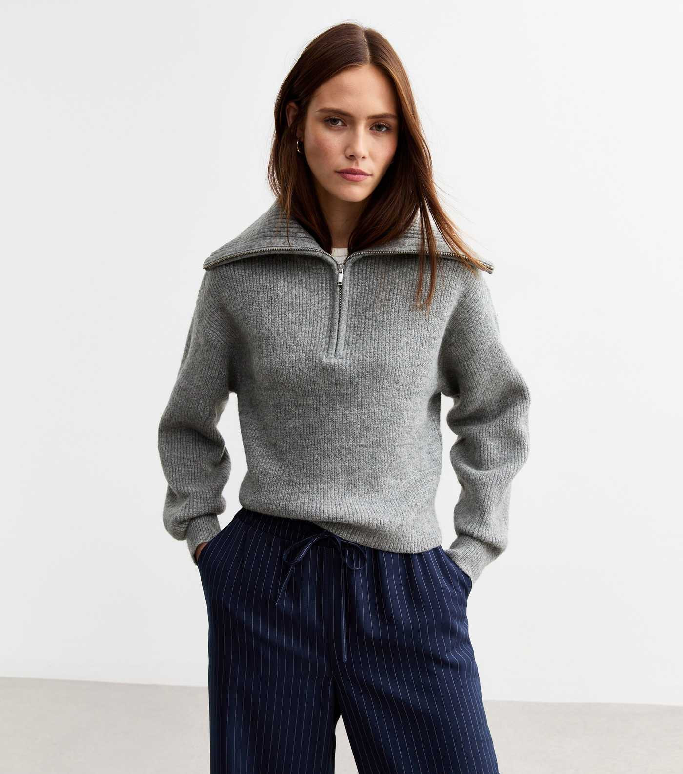 Grey Ribbed Knit Half Zip Jumper
						
						Add to Saved Items
						Remove from Saved Items | New Look (UK)