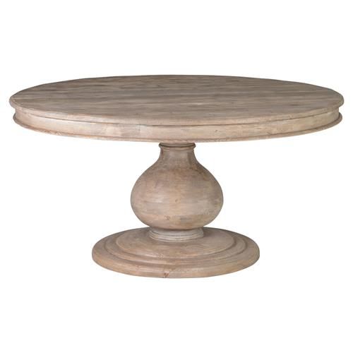 Louis Rustic Lodge Natural Brown Round Distressed Pine Wood Dining Table - 60"W | Kathy Kuo Home