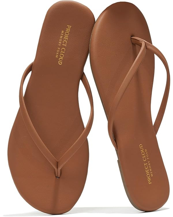 Project Cloud Vegan Leather Flip Flops for Women Footwear - Memory Foam Flats Summer Sandals for ... | Amazon (US)