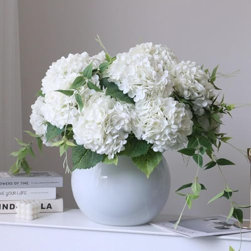 grtefhu 4pcs 21" Faux White Hydrangeas Artificial Flowers, Real Touch Silk Hydrangea Flowers with... | Amazon (US)