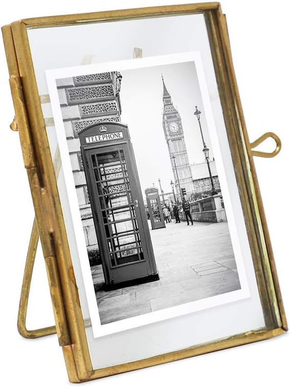 Isaac Jacobs 2x3, Antique Gold, Vintage Style Brass and Glass, Metal Floating Picture Frame (Vert... | Amazon (US)