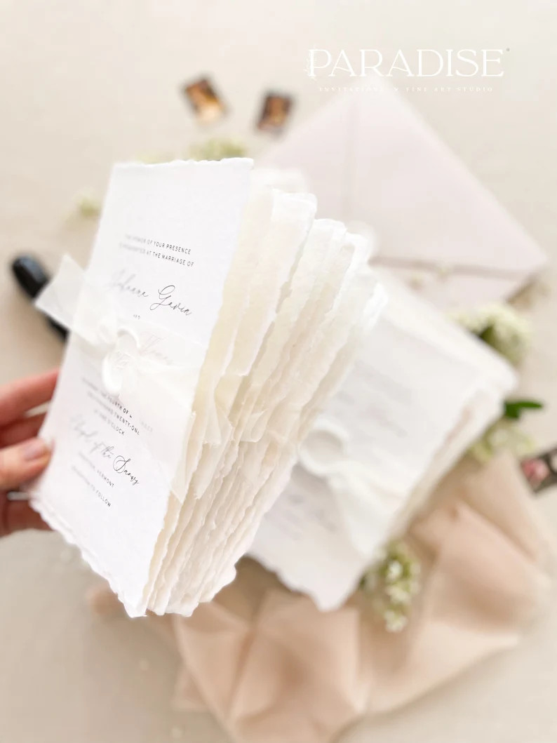 Harper Handmade Paper Wedding Invitation Suite, Deckled Edge Paper, Handmade Paper, Cotton Weddin... | Etsy (US)