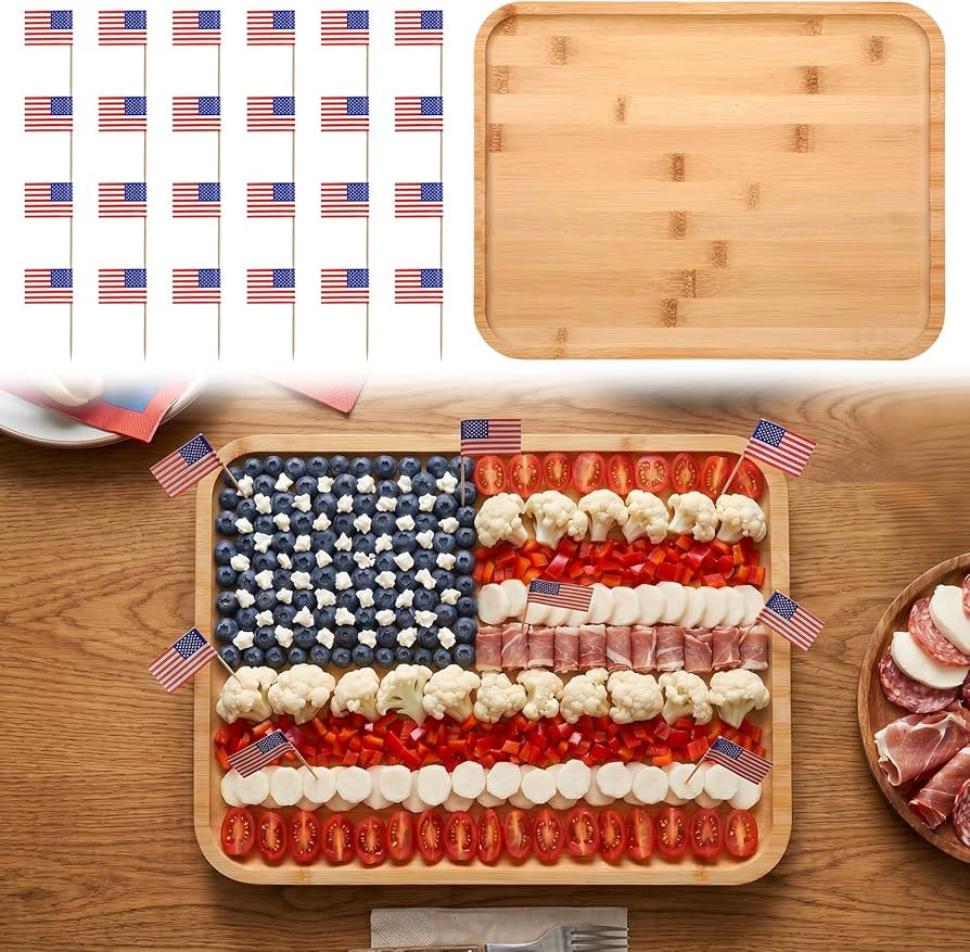 4th of July Decorations Charcuterie Boards - 14''x11'' Cheese Board Set with Flags Toothpicks for... | Amazon (US)