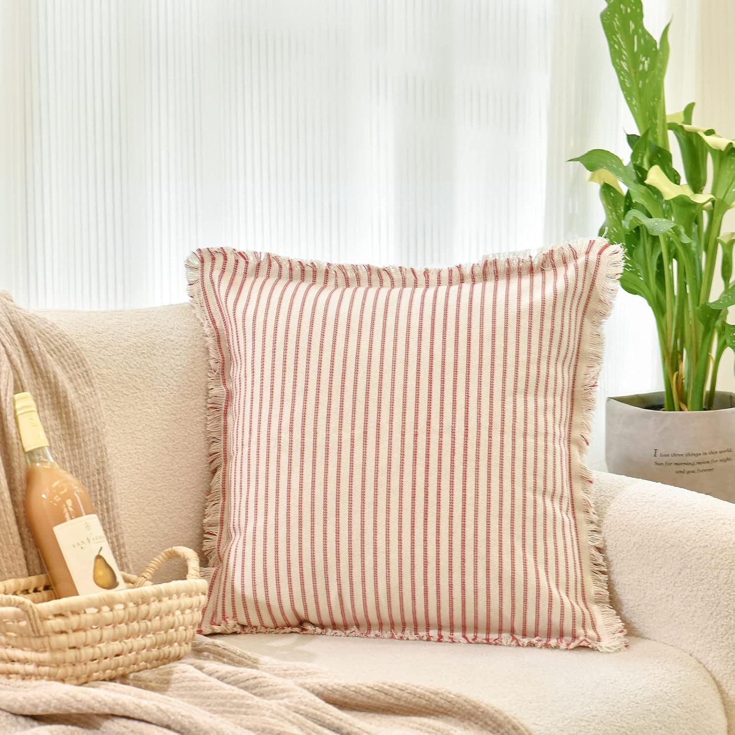 ZWJD Throw Pillow Covers 18x18 Set of 2 Striped Pillow Covers with Fringe Chic Cotton Decorative ... | Amazon (US)