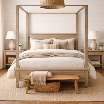 Thickened Solid Wood Canopy Bed With Removable Canopy Frame, Wooden Poster Bed With Headboard & Footboard, No Box Spring Required | Wayfair North America