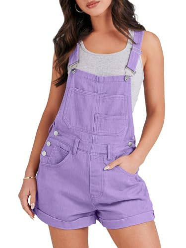 ANRABESS Overalls for Women Denim Shorts Overalls 2025 Summer Casual Loose Fit Adjustable Rompers Jean jumpsuit Bib Shortalls Purple Small | Amazon (US)
