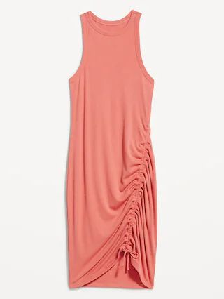 UltraLite Rib-Knit Asymmetric Ruched Knee-Length Tank Dress for Women | Old Navy (US)