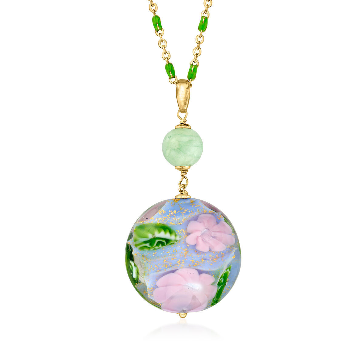 Italian Multicolored Murano Glass Floral Pendant Necklace with 3.50 Carat Green Quartz Bead in 18... | Ross-Simons