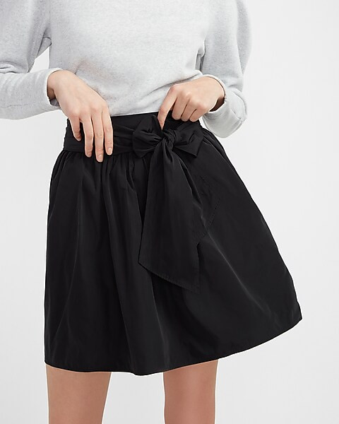 High Waisted Taffeta Bow Mini Skirt | Express
