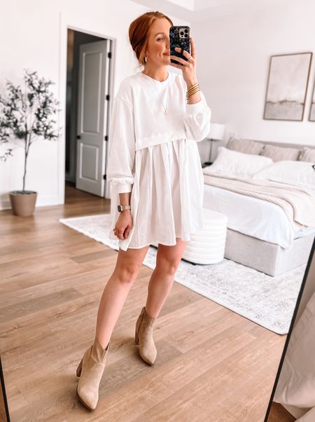 This viral amazon dress is EVERYTHING!!! I bought it in this color & the black. They could easily be styled with sneakers too (I have that shown a few posts down!)! 

White dress, look for less, flowy dress, fall dress, booties, amazon, amazon fashion, fall fashion 

#LTKfindsunder50 #LTKstyletip #LTKfindsunder100