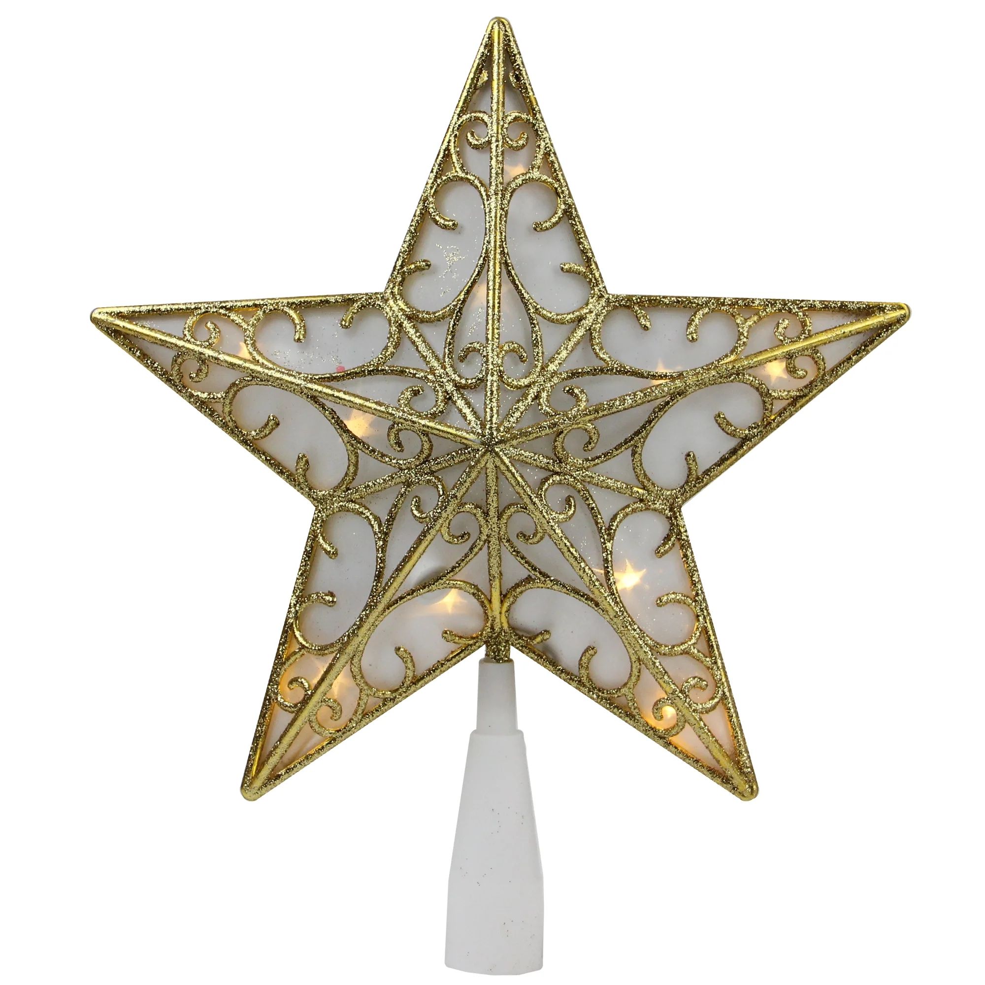 9" Gold Glitter Star LED Christmas Tree Topper - Warm White Lights | Walmart (US)