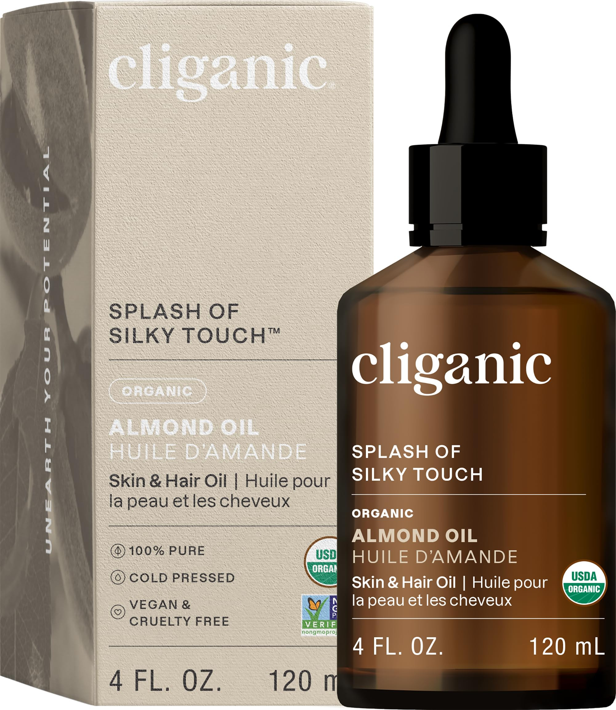 Cliganic Organic Sweet Almond Oil, 100% Pure (4oz) - for Face, Skin & Hair, Nourishing Carrier Oi... | Amazon (US)