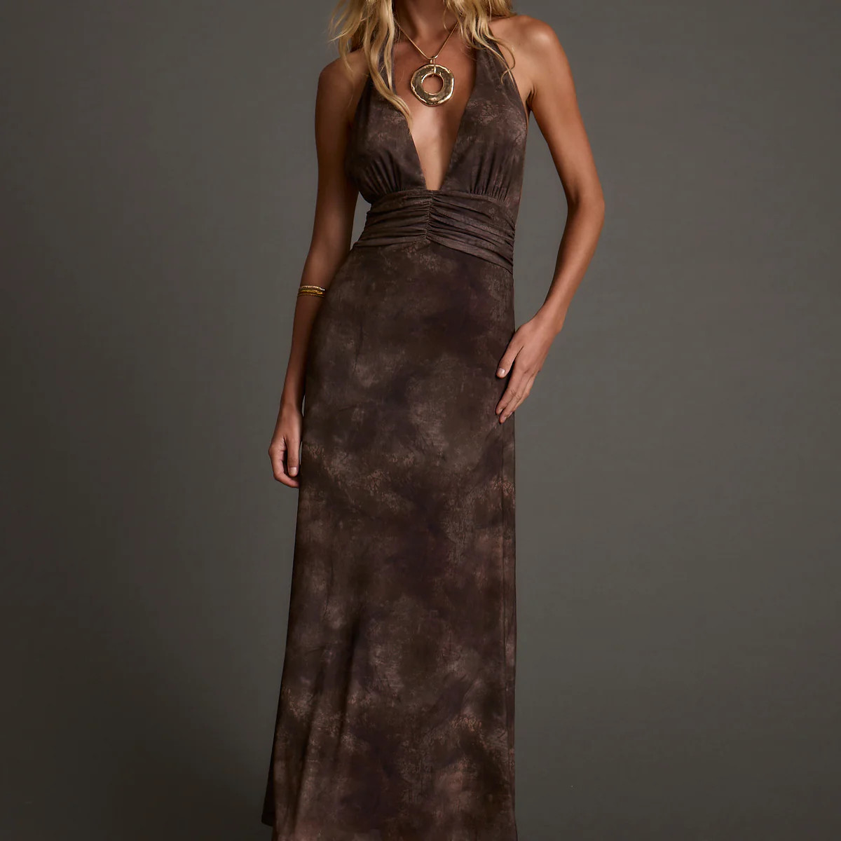 Rosalia Brown Mesh Maxi Dress | 12th Tribe