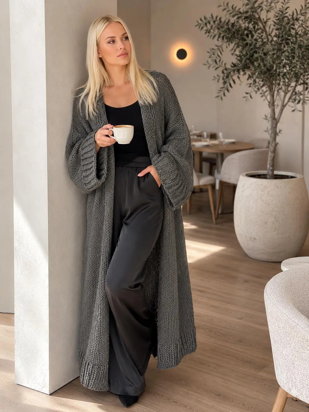 Maxi Wool Coat Long Handmade Knit Oversized Cozy Warm Cardigan Wide Sleeve Knitwear | Etsy (Global)