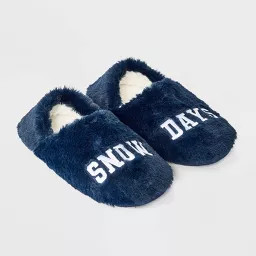 Adult Embroidered 'Snow Days' Faux Fur Christmas Slipper Socks with Grippers - Wondershop™ Navy | Target