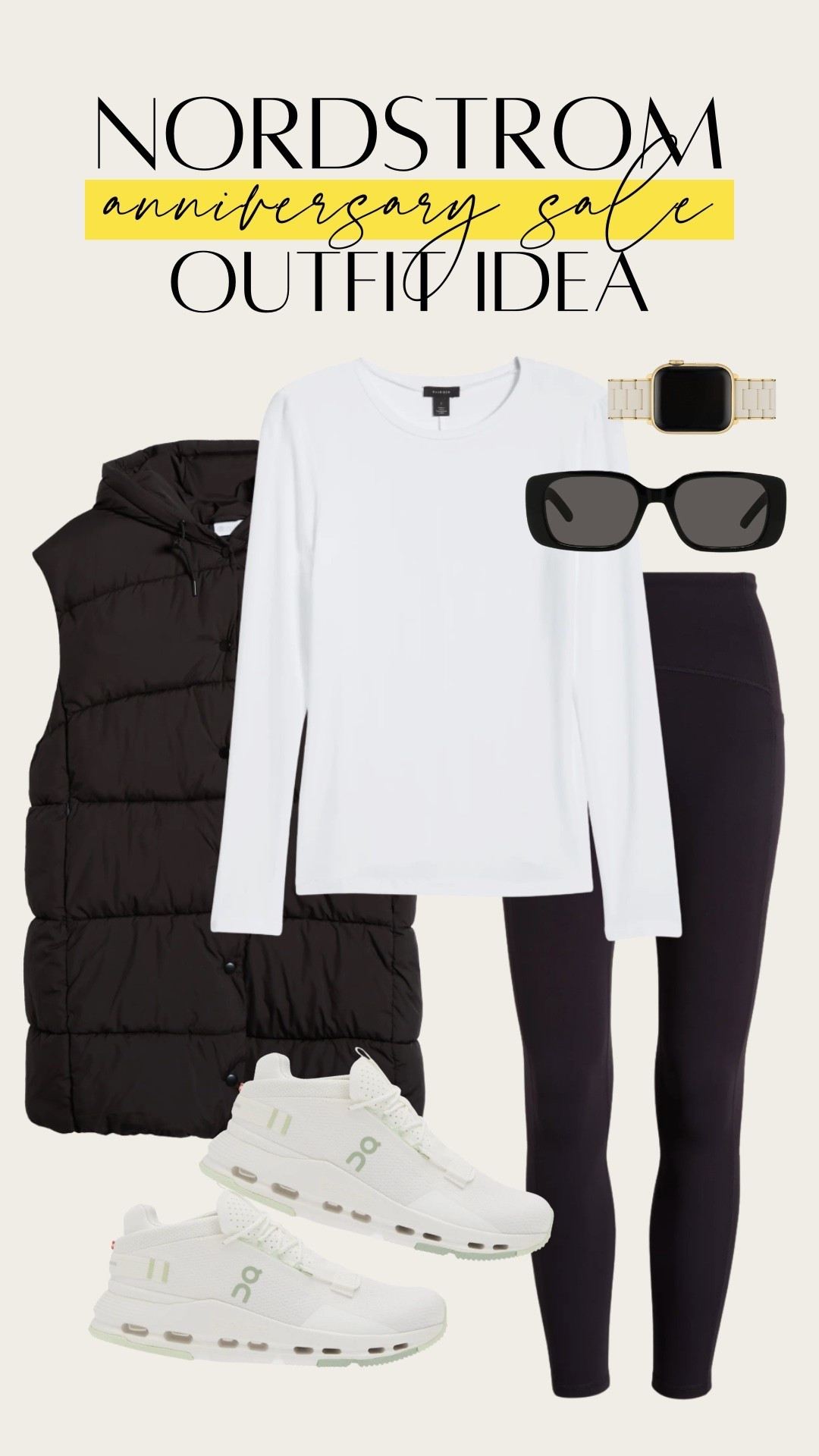 Fall/winter airport travel outfit, hiking outfit, cold weather athleisure, puffer vest. Love this black & white activewear look Nordstrom Anniversary Sale / NSale 2025

#LTKTravel #LTKActive #LTKSaleAlert